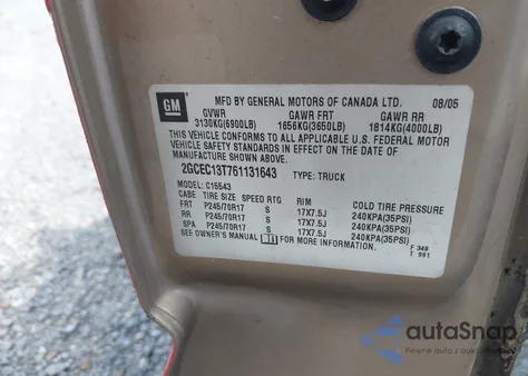 2006 Chevrolet Silverado C1500 z USA, uszkodzony, nr VIN 2GCEC13T761131643